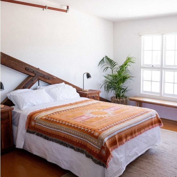 Sunset Orange/Blue Afghan Rug - Picture 4 of 8